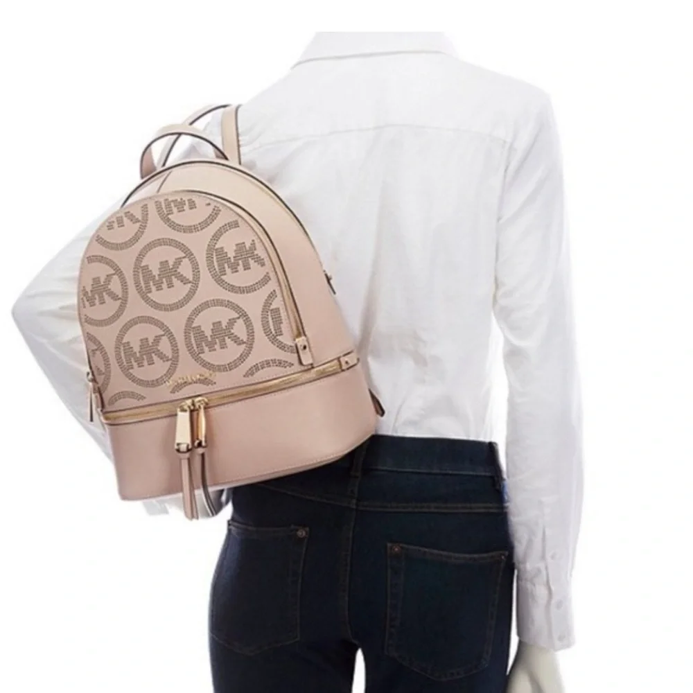 Michael Kors Rhea Zip Blush Perforated Logo Backpack - Picture 3 of 12